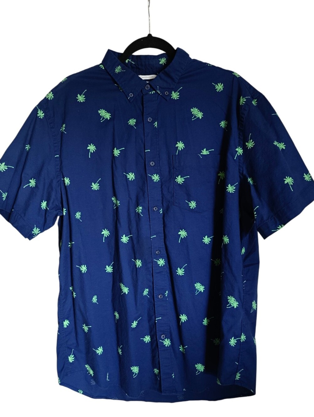 Old Navy Navy Short-Sleeve Button-Down Shirt with Green Palm Motif